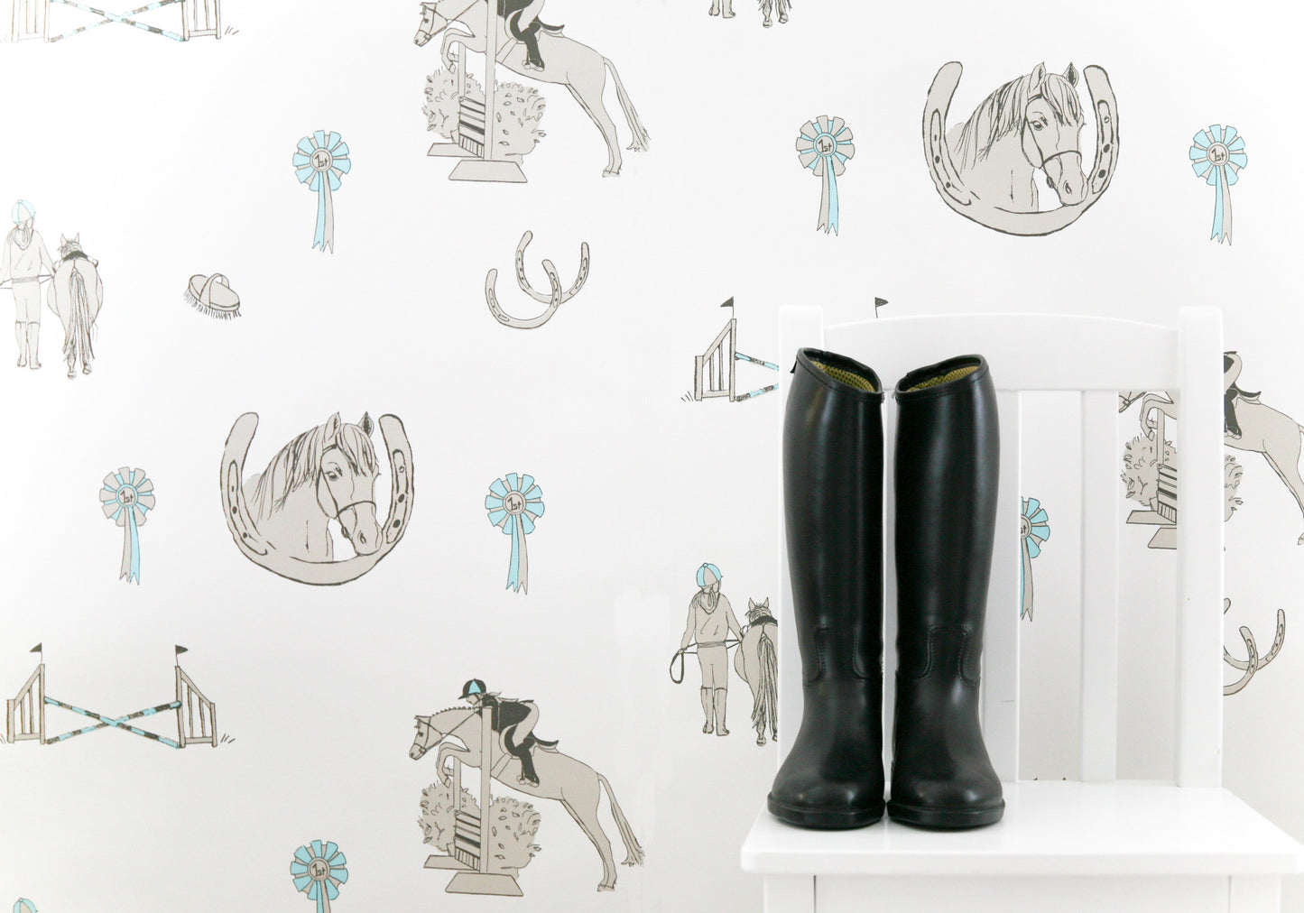 Horse Tales White, Turquoise and Grey