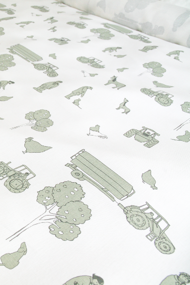 Sample Cluck a Doodle Farm fabric in green