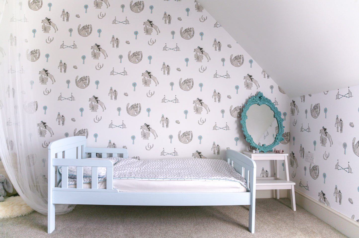 Horse Tales White, Turquoise and Grey