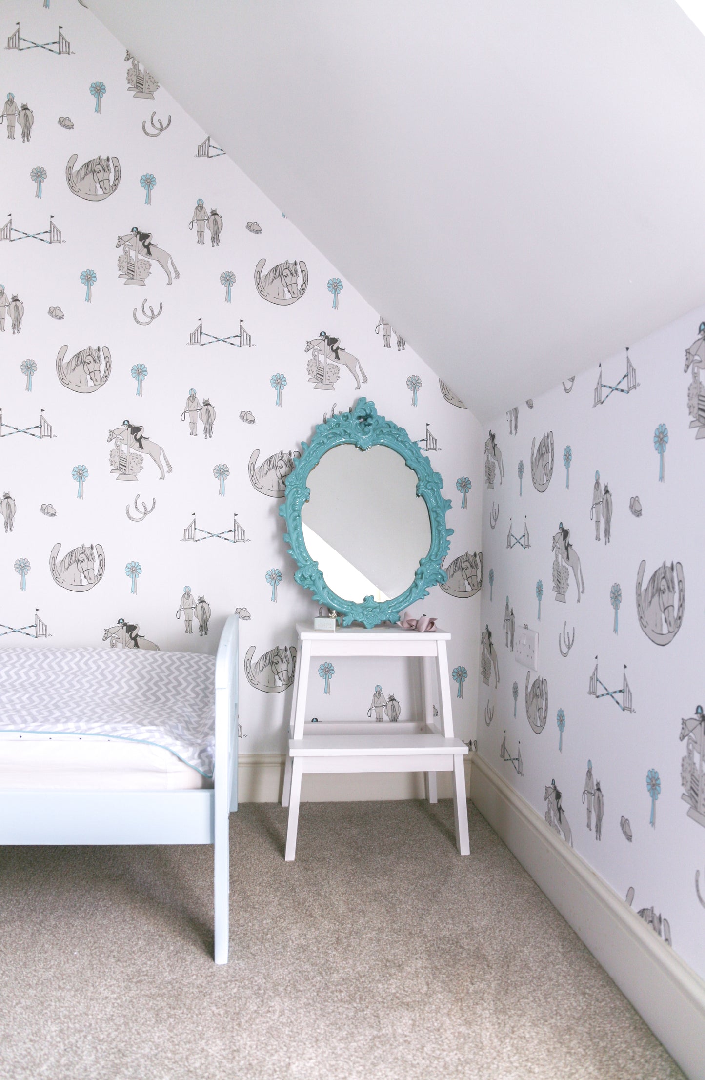 Horse Tales White, Turquoise and Grey