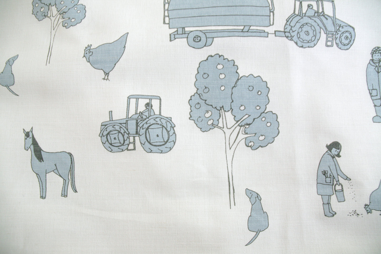 Cluck a Doodle Blue on a heavy weight linen